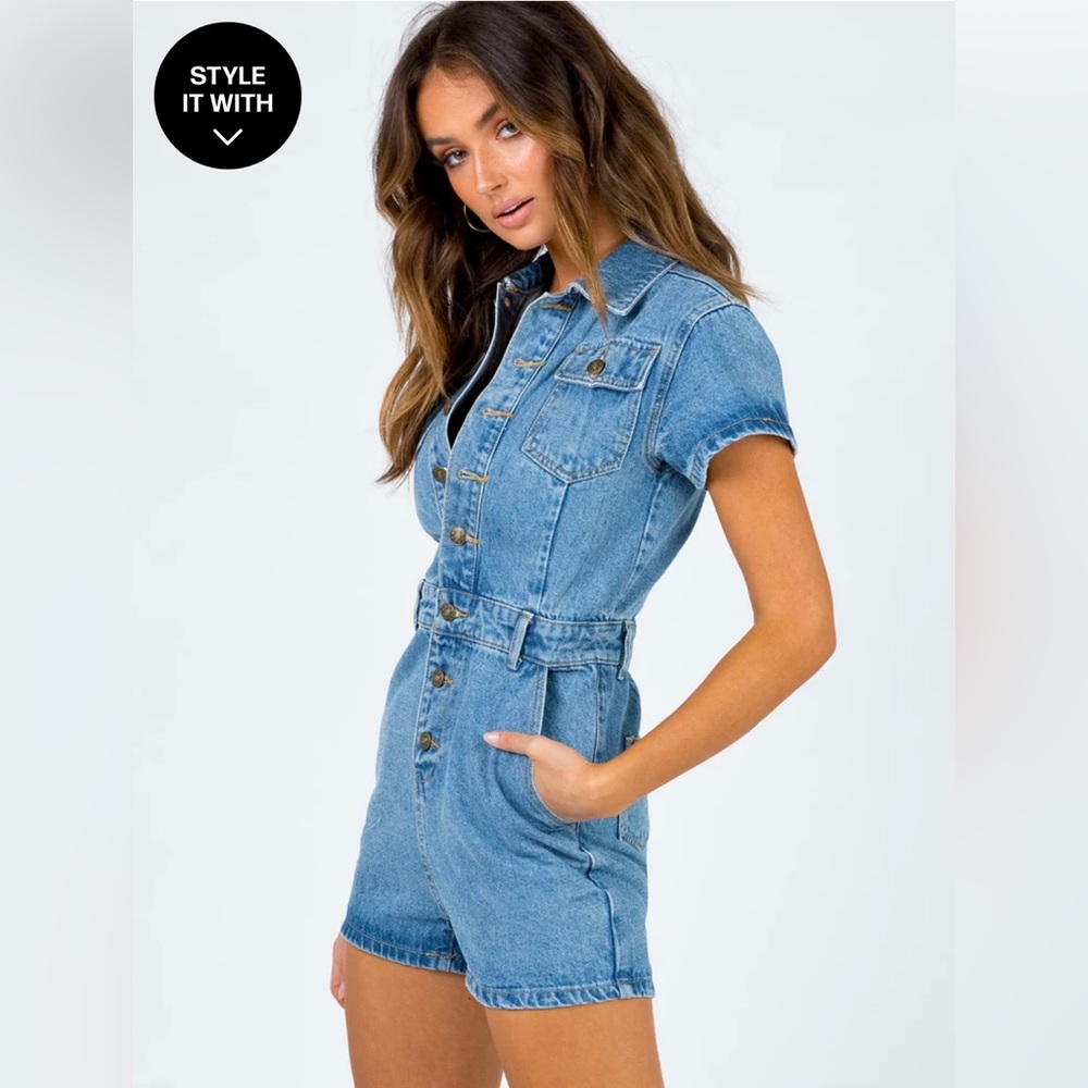 XS Princess Polly Denim Romper Worn Once